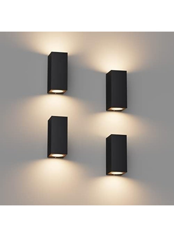 ALMIFTAH 4 Pieces Square Wall Lamp Indoor & Outdoor | IP65 Waterproof Black Wall Sconce | Modern Aluminium GU10 Wall Light for Garden, Hallway, Terrace & Exterior Walls - Image 1